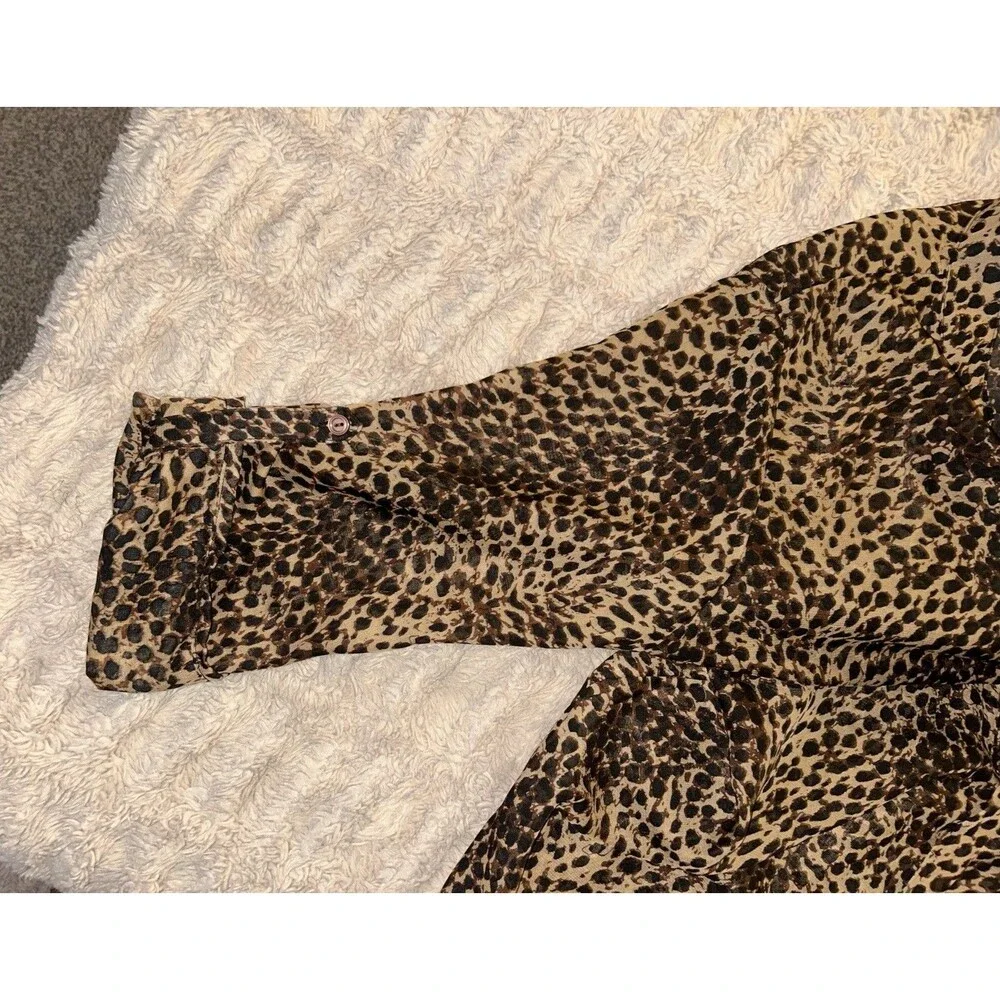 Mix It Sheer Leopard Print Button-Up Blouse in Brown and Black - Picture 7 of 12
